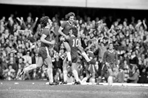 Images Dated 17th April 1977: Football: Chelsea vs. Nottingham Forest. Finnieston jumps onto Lewington (10