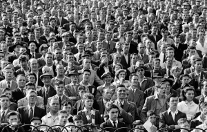 00571 Prints: Football - Crowds and Supporters - 1957 female supporters in the crowd at Leicester City