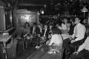 Football fans watching England in their semi-final match during the 1990 FIFA World Cup