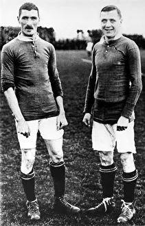 Historical Prints: Football players Billy Meredith of Manchester United and Wales