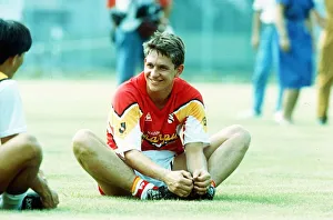 Stretching Prints: Footballer Gary Lineker in Japan training for his new club Grampus Eight July 1992
