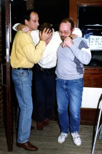 00449 Prints: Footballer Paul Gascoigne - Gazza A worse for wear Paul Gascoigne is helped