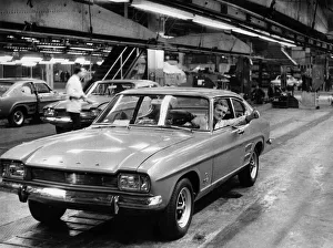 A Ford Capri rolls of the production line at the Halewood motor plant in Liverpool