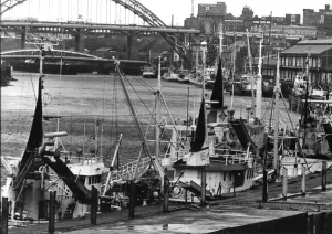 00174 Prints: Foreign fishing boats tied up at the Newcastle Quayside seeking shelter from the weekend
