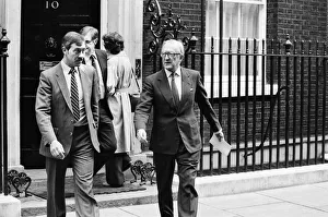 Falklands Prints: Foreign Secretary Lord Carrington leaves Number 10 Downing Street after a cabinet meeting