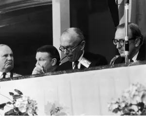 Foreign Secretary Sir Alec Douglas Home (centre) seen here making a few minor changes to