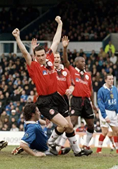Forests Steve Chettle celebrates after scoring the only goal in the league match