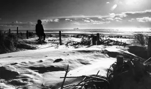 Scenic Prints: Formby Beach, evening sun in an autumn sky turns the beach at Formby into a surrealistic