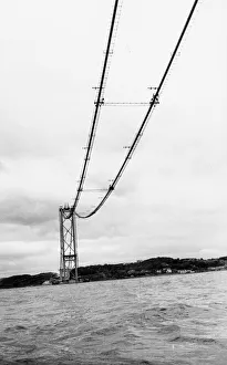 Forth Road Bridge construction June 1962 Wires spanning river