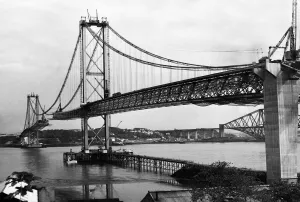 00896 Prints: The Forth Road bridge from South Queensferry to North Queensferry, during construction