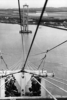 The Forth Road bridge from South Queensferry to North Queensferry, during construction