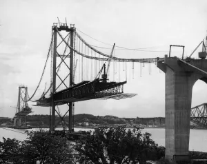 00896 Prints: The Forth Road bridge from South Queensferry to North Queensferry, during construction