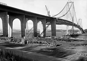 The Forth Road bridge from South Queensferry to North Queensferry, during construction