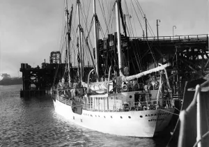 The four-masted schooner ship Albatross lies at the River Tyne Commission Staiths