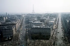 Paris Prints: France Paris 1978 view from Arc De Triomphe showing the Eiffel Tower in