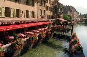 France Restaurants Auberge Du Lyonnaise on the bank of the river running through Annecy