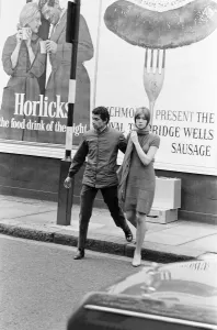Francoise Hardy, french singer, filming on Exhibition Road in London, 11th October 1965