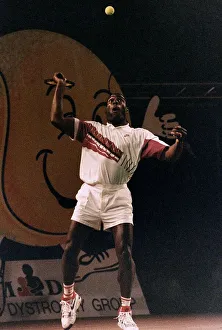 Frank Bruno Boxer playing tennis at a Pro-Celebrity tournament in aid of Musclar
