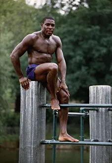 Frank Bruno Boxer in Training at Hampstead Heath Open-Air pond