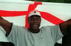 Frank Bruno Boxing July 98 Ex heavyweight champion holding a St George flag
