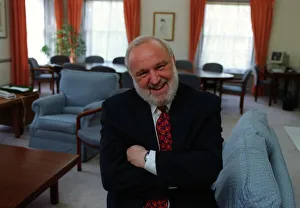 Frank Dobson MP sitting on chair with arms folded May 1997