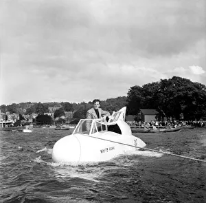 Lake District Prints: Frank Hanning-Lee seen here in the White Hawk speed boat after the crafts first test run
