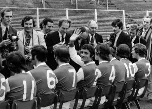 Frank McLintock Arsenal football player waving 1971