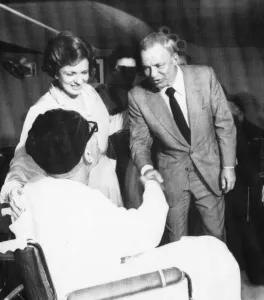 Frank Sinatra with Mrs Jihah Sadat touring the Wafa Wal centre for the handicapped in