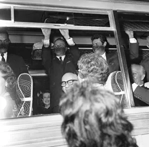 Frank Sinatra seen here on the coach at the premiere of the Cold War thriller