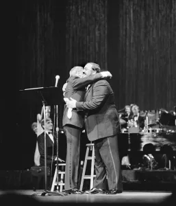 00303 Prints: Frank Sinatra and tenor Luciano Pavarotti seen here performing on stage at Radio City in