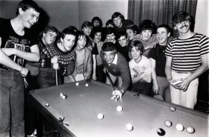 Frankie Vaughan with boys at Lochfield Community Centre 1968 Easterhouse playing pool