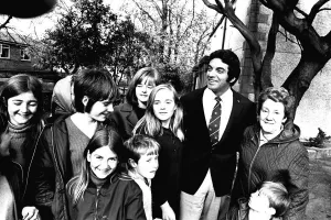 Frankie Vaughan signs autographs for fans during a visit to Ryton Park Country Club to