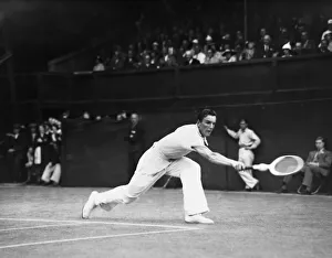 Grass Prints: Fred Perry (GB) in action in the Wimbledon Mens Quarterfinals against George Lott (USA)