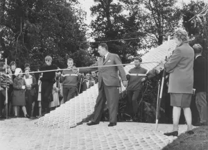Winter Sports Prints: Fred Pontin official opens the Barton Hall artificial ski slope in 1963 watched by