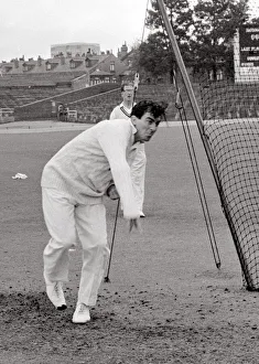 Rivalry Prints: Fred Trueman in training for the Test match Trying out his injured foot