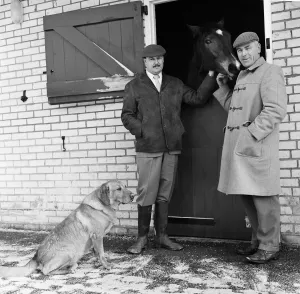 Farming Prints: Freddie Laker at Woodcote Park Stud Farm near Epsom in Surrey. 27th January 1960