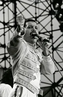 Freddie Mercury of the Rock Group The Queen in concert at St James Park in Newcastle