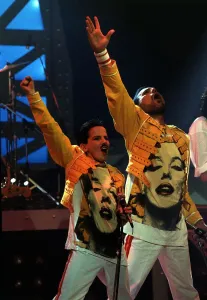Rock Star Prints: Freddie Mercury Singer with the group Queen with a young lookalike Ross McCall
