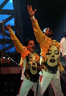 Freddie Mercury Singer with the group Queen with a young lookalike Ross McCall