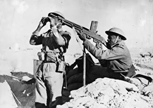 Armoury Prints: Free French Forces in The Middle East. Picture shows a machine-gun post in a
