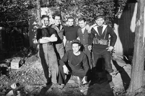 Free French Sailors and Naval Commandos pose for the press at their their barracks in