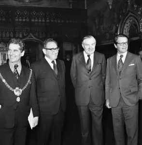 Freedom of Cardiff for Jim Callaghan. Dr Kissinger and wife and Mr