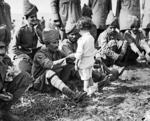 Meeting Prints: A French boy introducing himself to the Indian soldiers at their Rest camp on the race