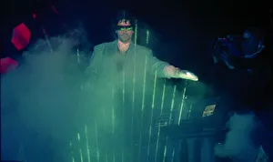 Light Prints: French composer and performer Jean Michel Jarre seen here on stage playing a laser harp