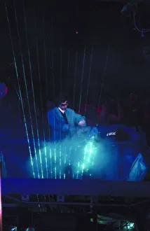 French composer and performer Jean Michel Jarre seen here on stage playing a laser harp