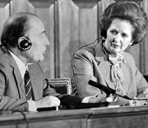 Press Conference Prints: French President Francois Mitterrand answers questions at a press conference with British