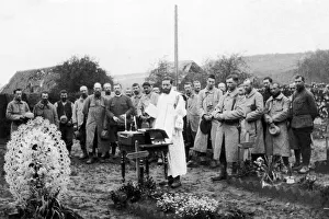 Religious Leaders Prints: French soldiers hold a mass amongst the graves of their fallen comrades just behind