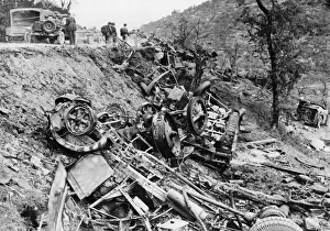 Italy Prints: French soldiers inspect a destroyed German 5th Army transport column near Esperia
