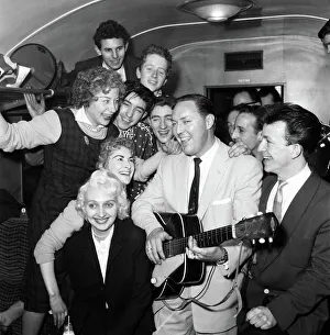 Frenzied scenes as American rock and roll singer Bill Haley arrives in London