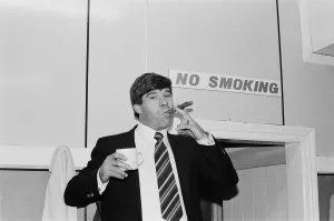 Fulham 1 v. Lincoln 1 Fulham Manager Malcolm MacDonald celebrates promotion